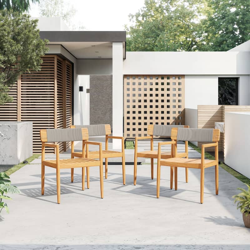 Handwoven Acacia Wood Outdoor Dining Set - 2-Piece Table & Armchairs with Teak Finish & Gray Rope Accents for Patio/Garden‌
