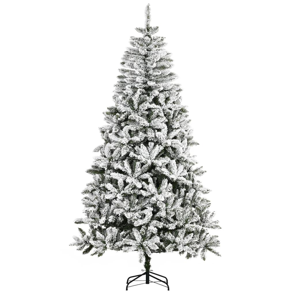 7.5' Unlit Snow Flocked Artificial Pine Christmas Tree with Realistic Branches, Green - Easy Assembly & Storage