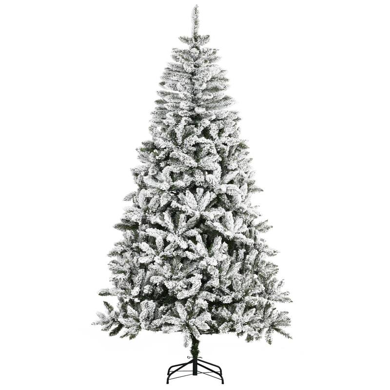 7.5ft Snow Flocked Artificial Pine Christmas Tree with Realistic Branches - 7.5 Foot - Green