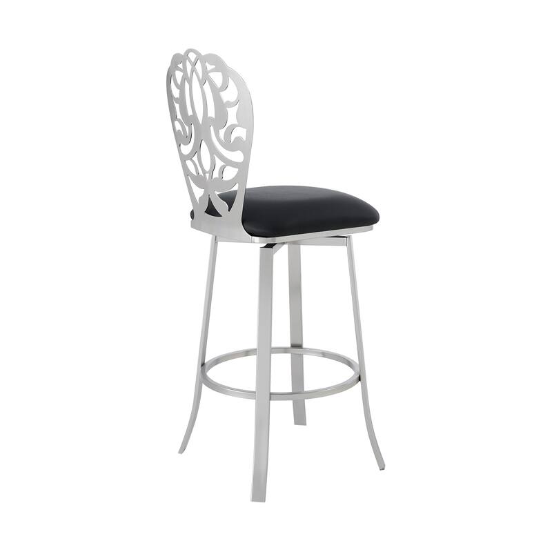 Cherie Modern Upholstered Metal Bar or Counter Height Swivel Bar Stool with Back