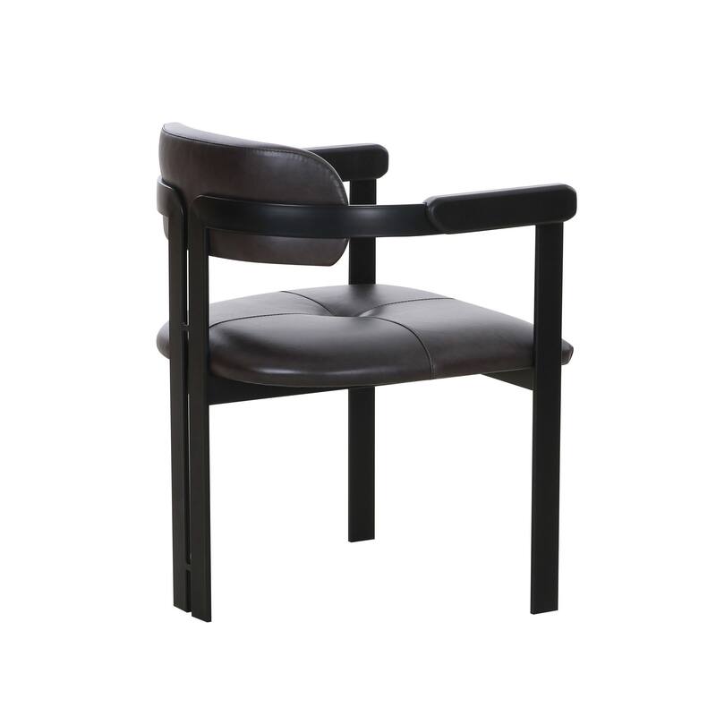 Anta Dining Chair, Black Iron Slats Back, Dark Brown Genuine Leather