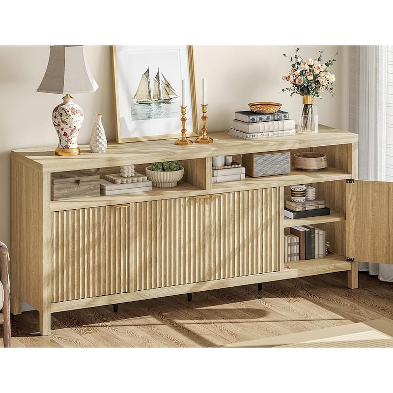 65.8 Inch Fluted Sideboard Buffet Cabinet with 4 Doors with Fluted Door