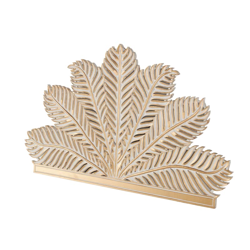 Wooden Palm Tree Leaf Panel Wall Decor with White Accents - Gold - Roche River Decor