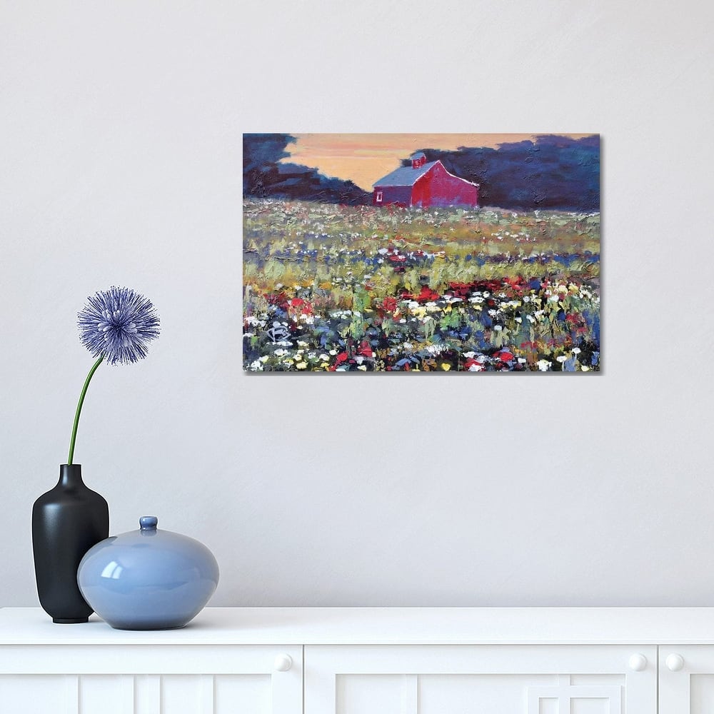 iCanvas "Red Barn And Flowers" by Kip Decker Canvas Print