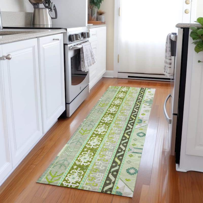 Machine Washable Indoor/ Outdoor Boho Tribal Chantille Rug