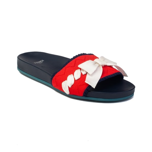 Shop Fendi Women S Rubber Slide Sandal Bow Navy Red Shoes Overstock 25744709