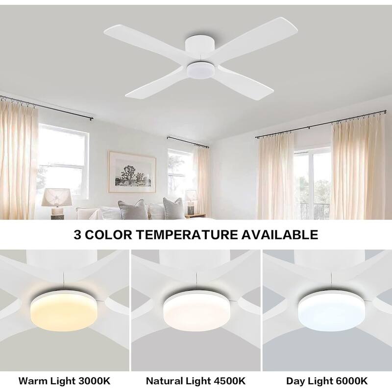 MLiAN 48" DC Flush Mount Ceiling Fan with Light Kit and Remote Control