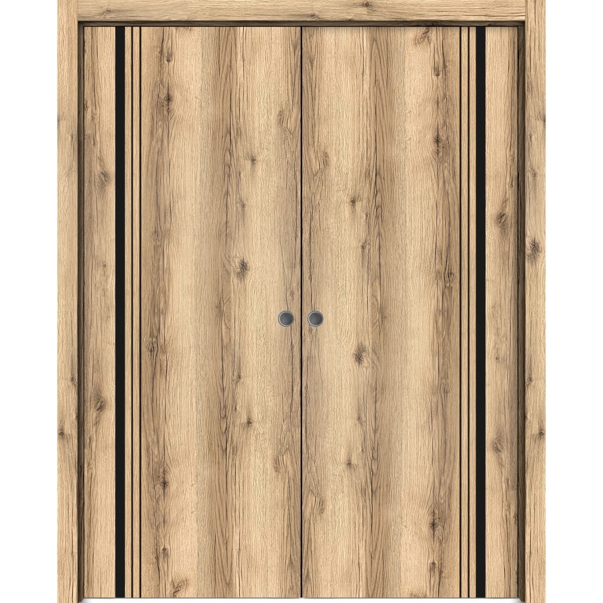 French Double Pocket Doors 36 x 80 Planum 0011 Oak with Kit Trims Rail