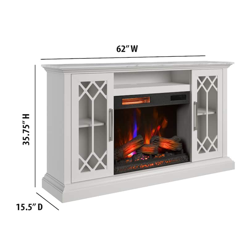duraflame® Electric Fireplace Media Console for 65 Inch TVs with Glass Doors, Bright White
