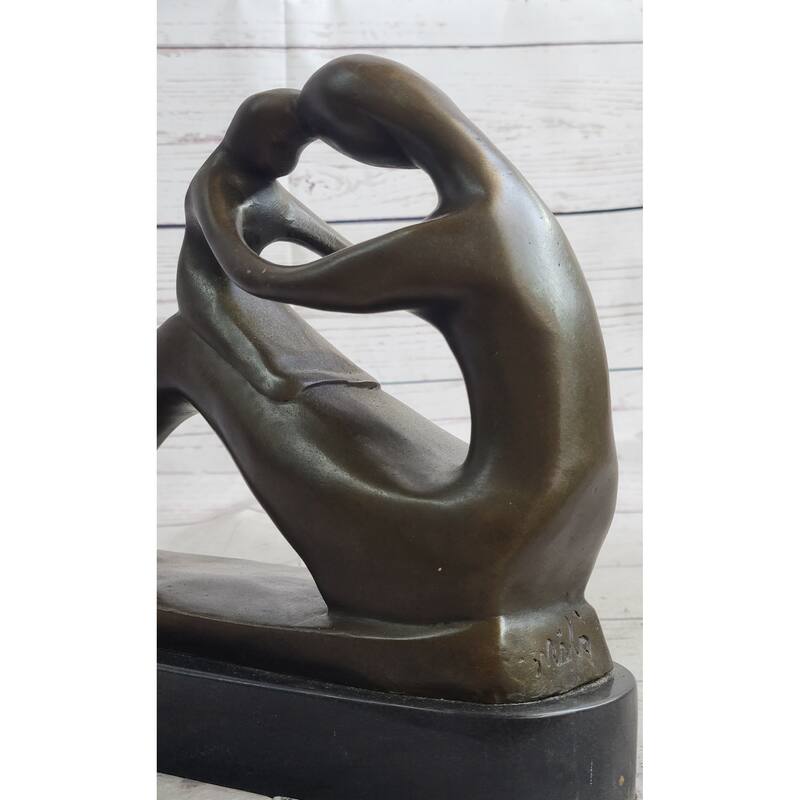 Signed Abstract Modern Art Nursery Decor Mother Child Love Bronze Sculpture By Milo