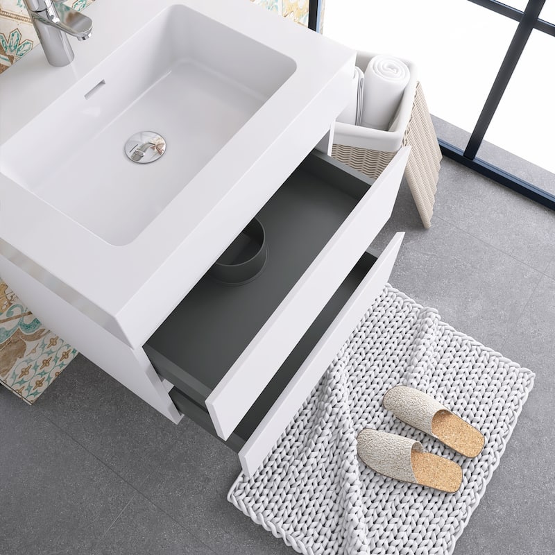 Floating Bathroom Vanity with Solid Surface Top
