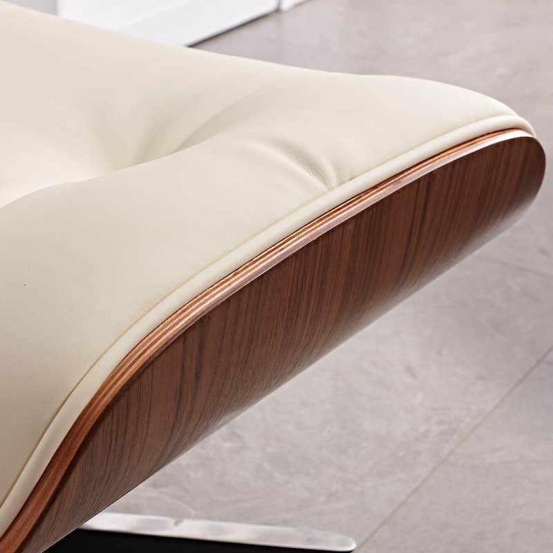 Mid-century Modern Lounger Real Leather Arm Chair and Ottoman Set