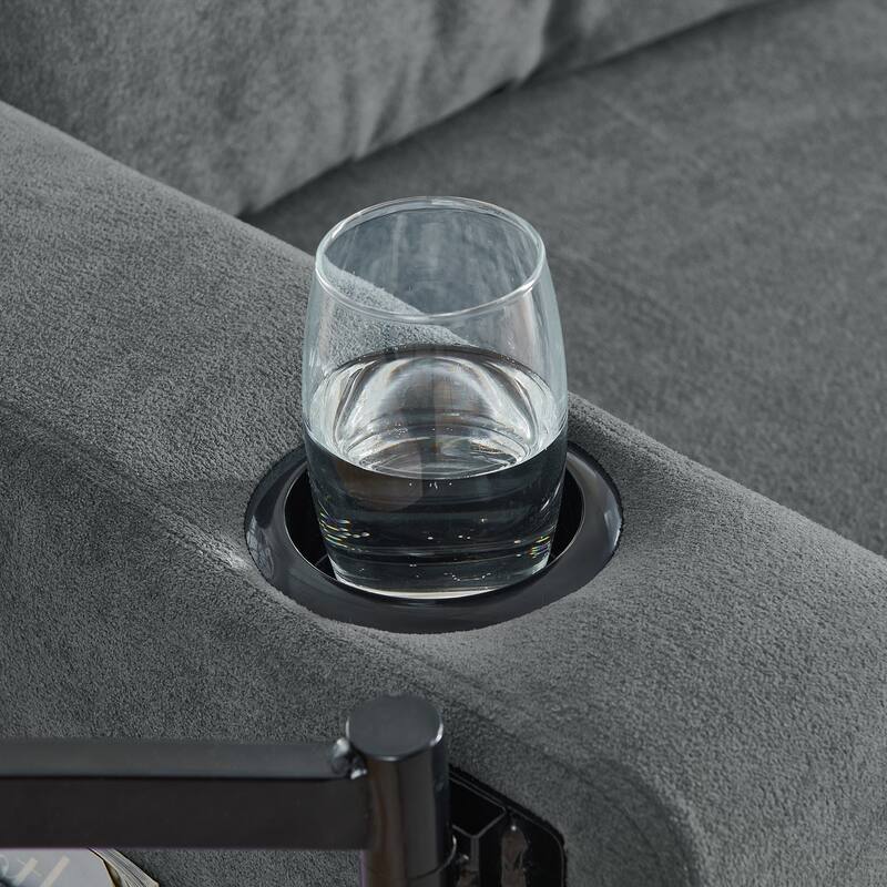 Modern Chenille Multi-functional Pull-Out Bed Sofa with Retractable Table and LED Lighting