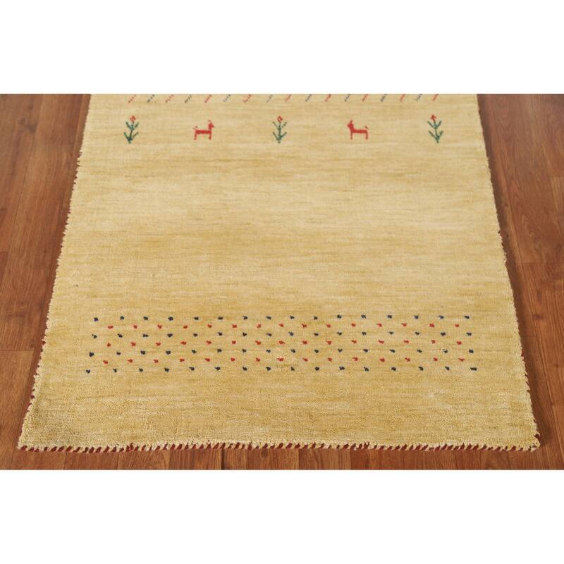 Tribal Gabbeh Oriental Runner Rug Handmade Green / Yellow Wool Carpet - 2'9"x 7'11"
