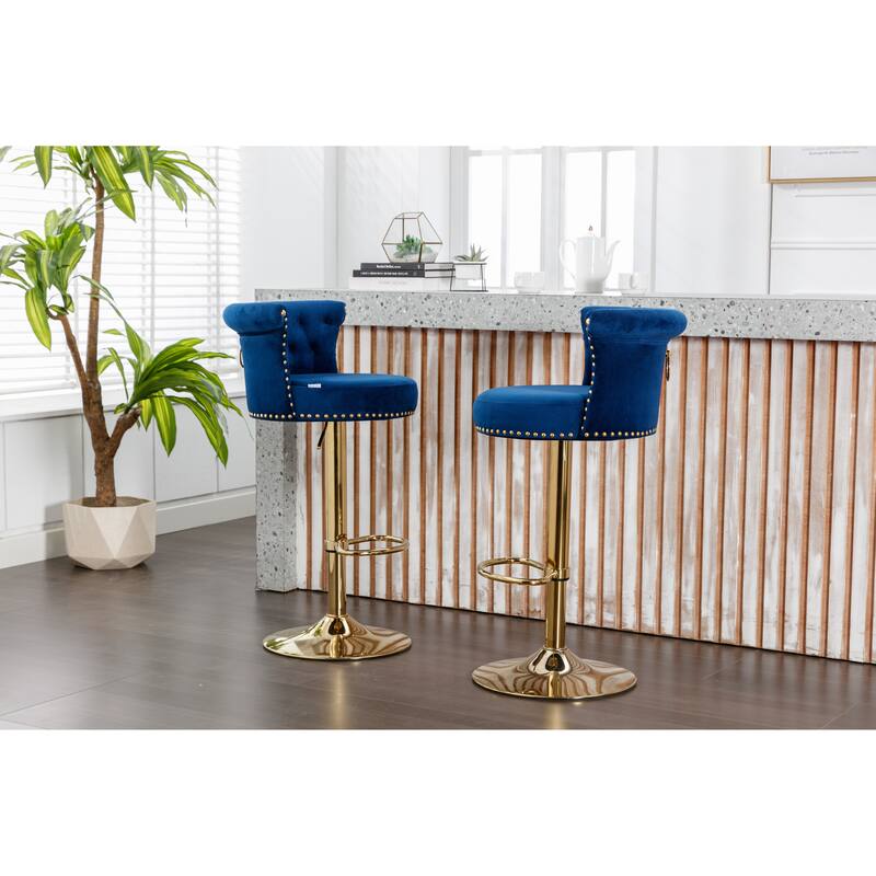 Set of 2 Adjustable Counter Height Swivel Bar Stools with Footrest