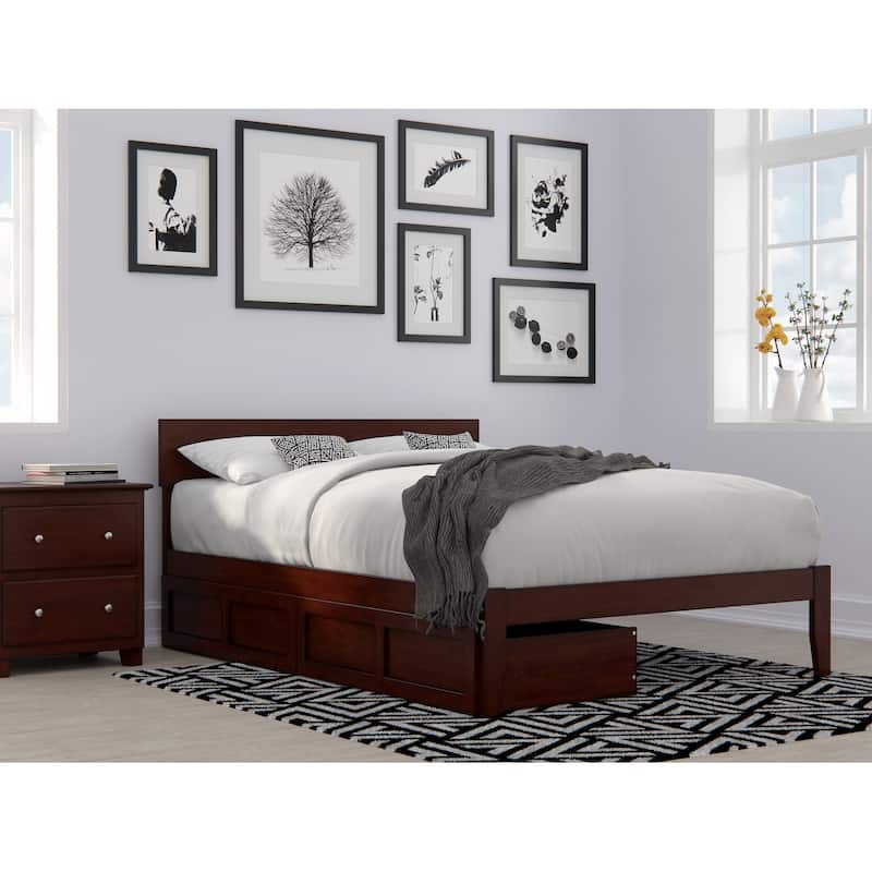 AFI Boston Platform Bed with Storage Drawers - Walnut - Full