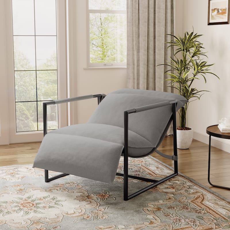 Metal Sling Accent Chair Armchair with Adjustable Headrest - Light Gray