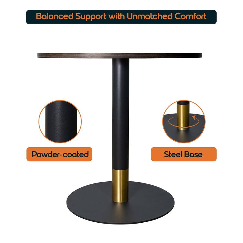 Vail Round Dining Table with 36 in. MDF Tabletop in Black Stainless Steel Round Pedestal Base with Gold Accent Kitchen Table