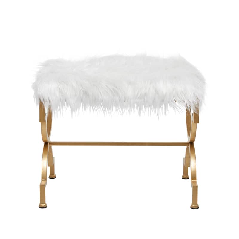 Grey or White Gold Metal Frame Plush Fabric Glam Vanity Bench Stool