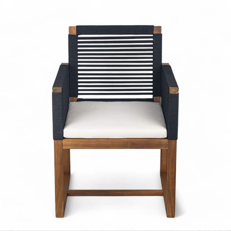 Christopher Knight Home - Noah Outdoor Dining Armchair Chairs（Set of 2) with Rope Design Back Patio Chairs,Washable Cushion