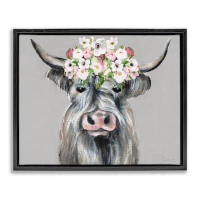 Stupell Shabby Chic Cattle with Garland Framed Floater Canvas Wall Art Design By Janet Tava