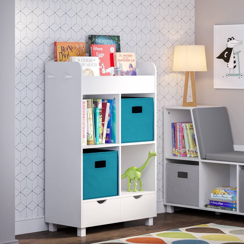 RiverRidge Kids Book Nook Cubby Toy Storage Cabinet with Bookshelf, Drawers, and Hooks