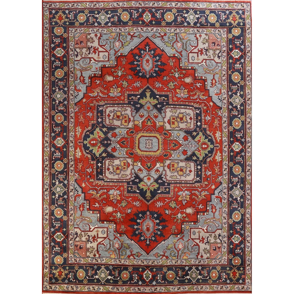Hand Knotted Oriental 100% Wool Carpet Traditional Medallion Oranges & Rust Heriz (serapi) Area Rug - 12' 2'' X 8' 11''