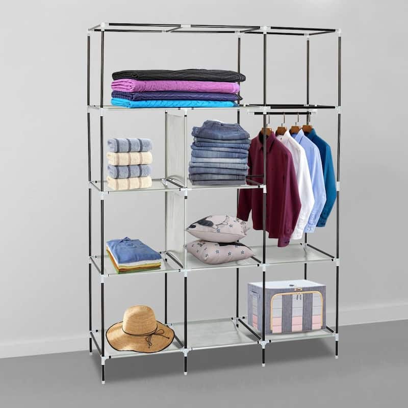 69" High-leg Non-woven Fabric Assembled Cloth Storage Wardrobe Closet,Navy Blue