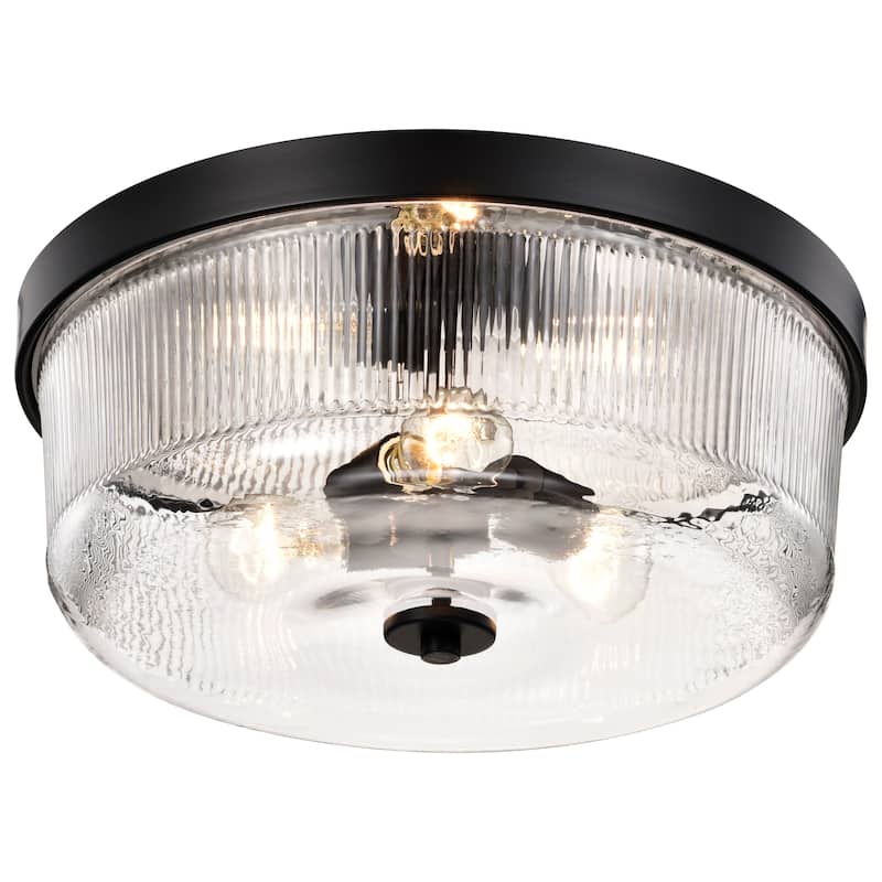 Grayson Large Flush Mount Matte Black Finish Clear Ribbed Glass - Matte Black