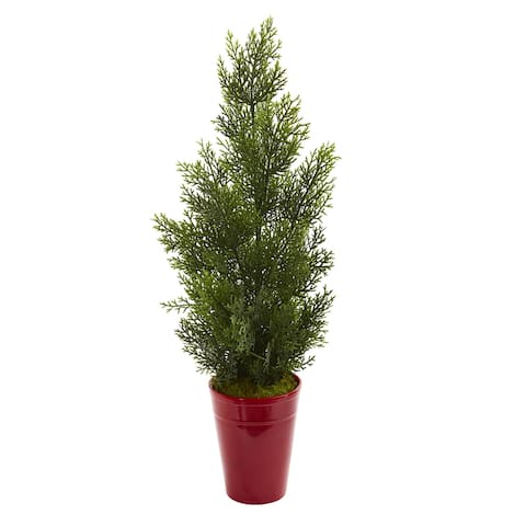 27" Mini Cedar Artificial Pine Tree in Decorative Planter (Indoor/Outdoor) - Height: 27 In.