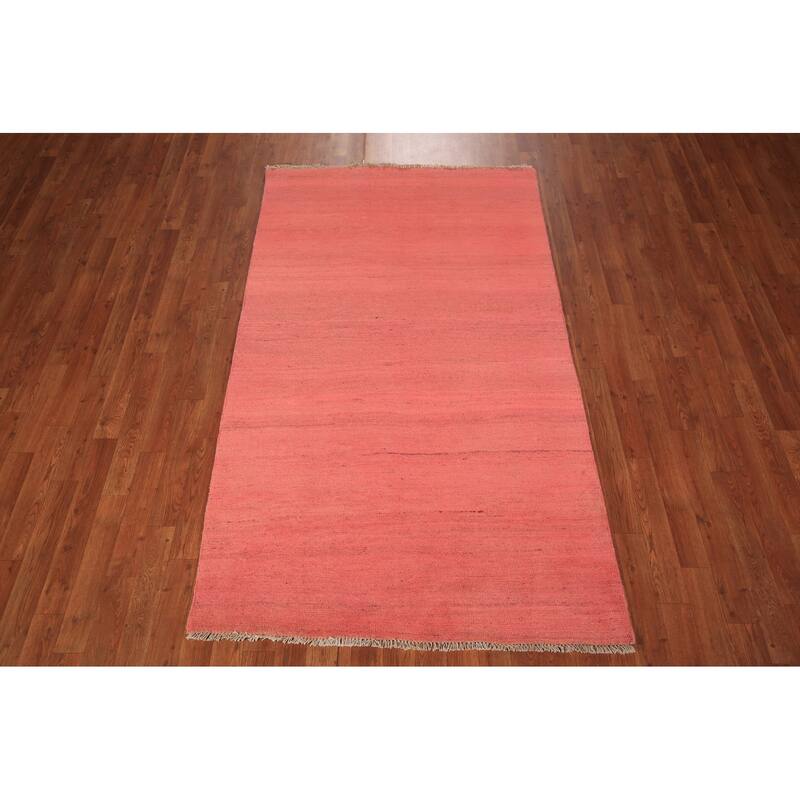 Pink Modern Gabbeh Oriental Area Rug Handmade Solid Wool Carpet - 3'11" x 6'7"