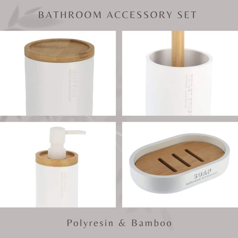 Bathroom Essentials Set Natural Bamboo Bath Set Accessories 5 pieces