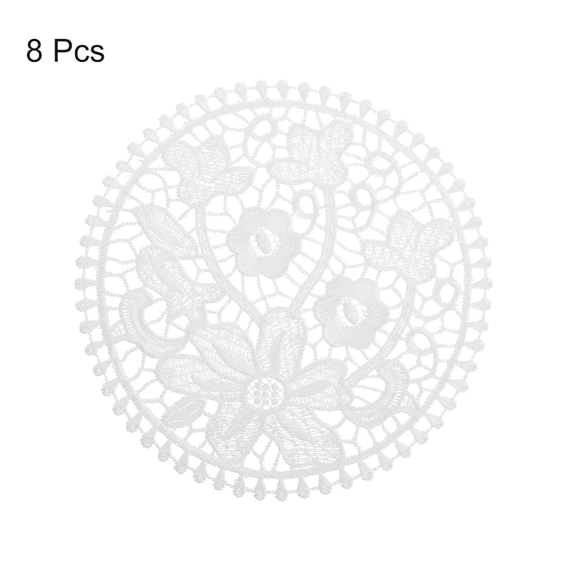 Lace Doilies, 8Pcs 7" - Polyester Round Lace Placemats for Coffee Shop (White)