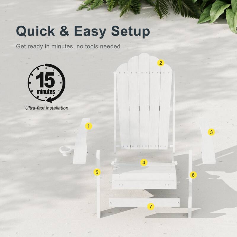 3-Position Adjustable Folding Adirondack Chair W/ Ottoman for Outdoor
