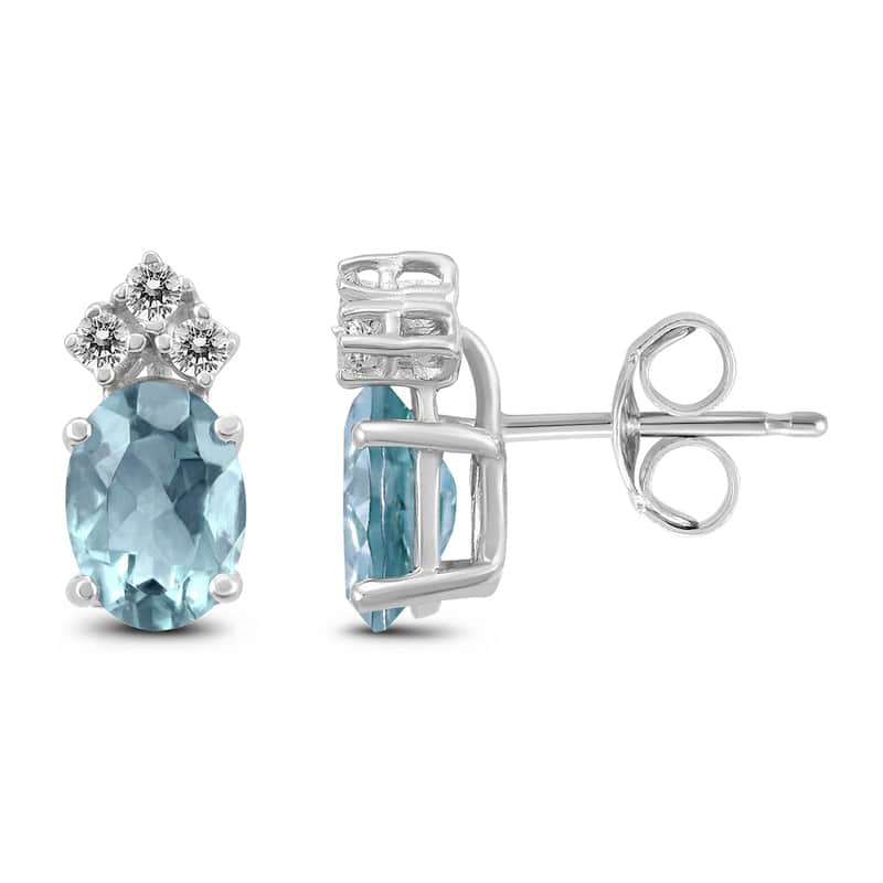 Marquee 14K White Gold 5x3MM Oval Aquamarine and Diamond Earrings