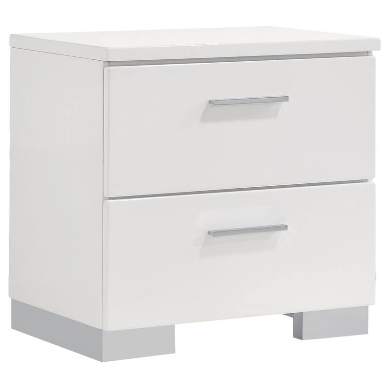 Zor 4pc King Size Bedroom Set, White Faux Leather and LED Mirror