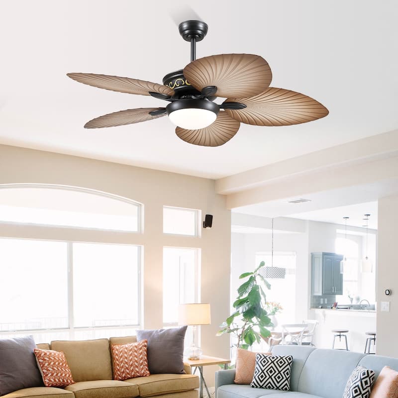 44"/52" Palm Leaf Tropical Ceiling Fan with Light,Indoor and Outdoor Ceiling Fan,Waterproof