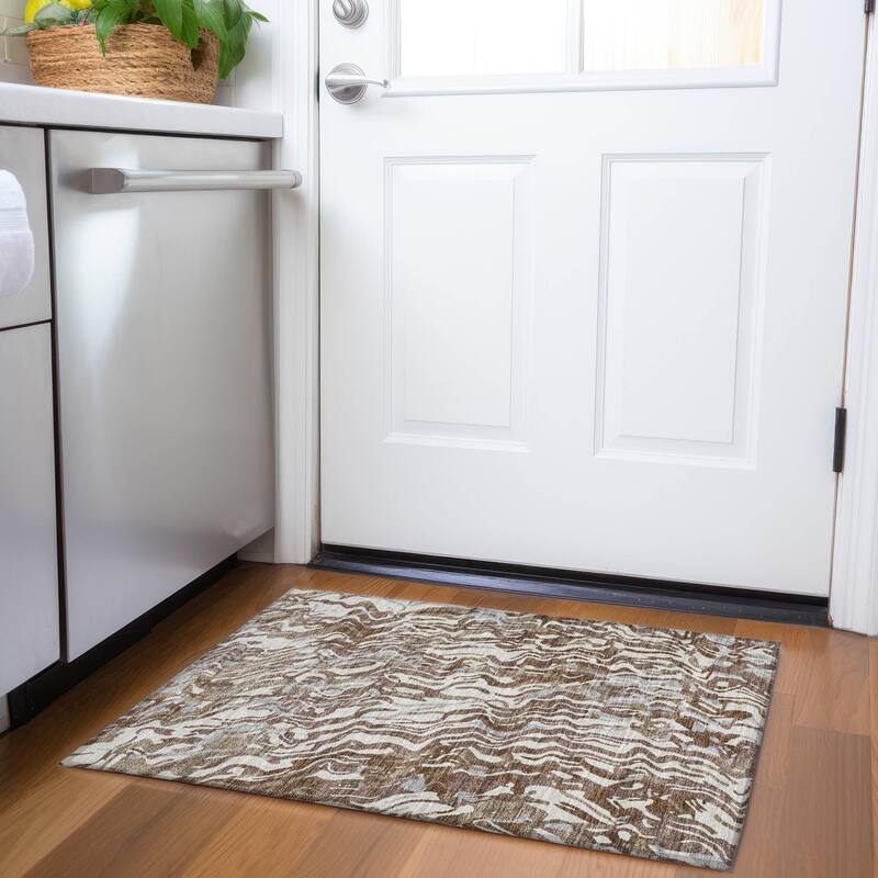 Premium Washable Super Soft Modern Contemporary Mayfield Rug - Brown - 1'8" x 2'6"