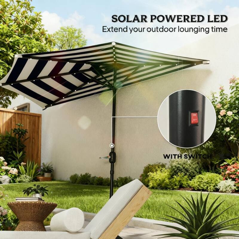 GDFStudio Outdoor Ilyra Polyester Half Patio Umbrella with Solar LED Lights and Steel Pole