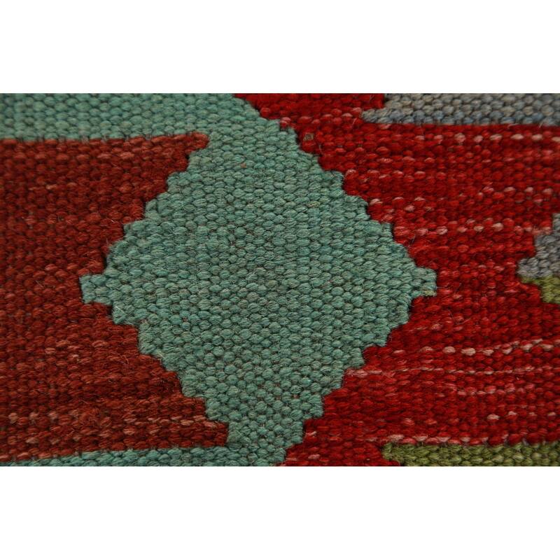 Hand Woven Oriental 100% Wool Carpet Southwestern Geometric Multi-Colored Kilim Runner Rug - 15' 11'' X 2' 7''