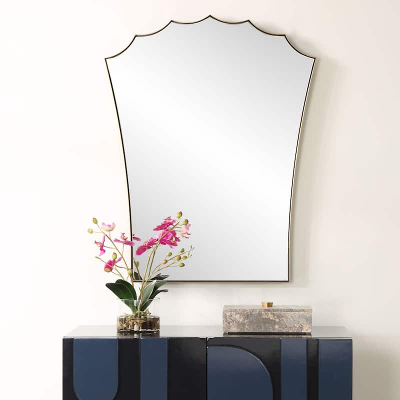 Monarch Scalloped Arched Vanity Mirror - 30.5" - Antique Brass Finish