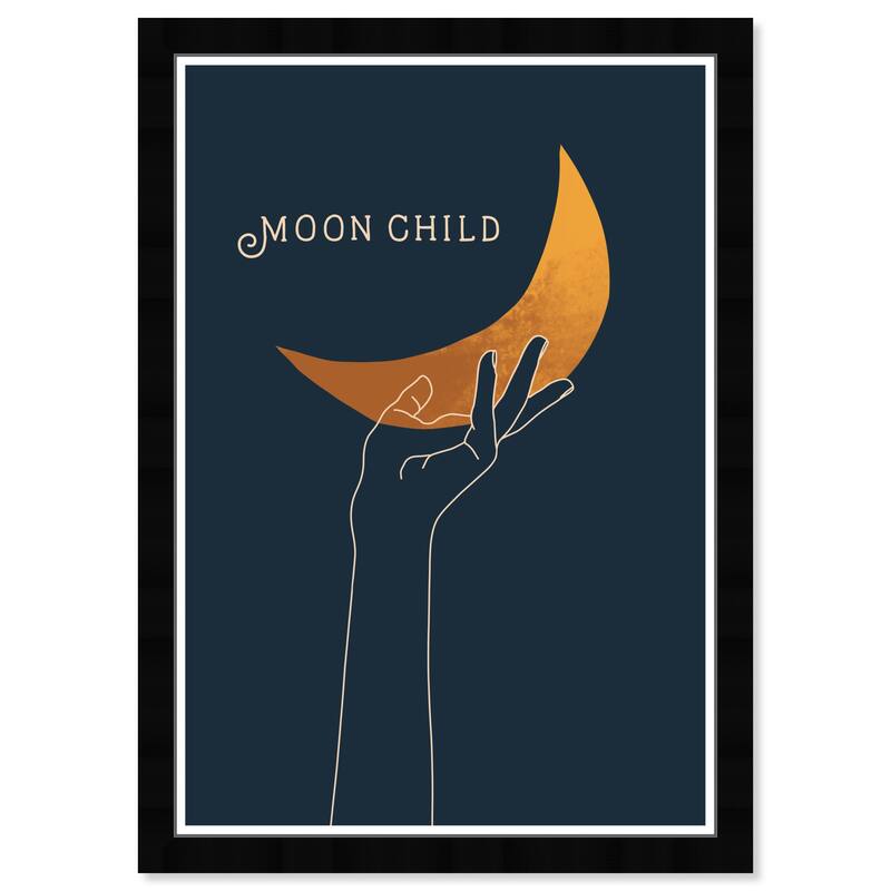 Wynwood Studio 'Moon Child' Astronomy and Space Wall Art Framed Print Moons - Gold, Blue