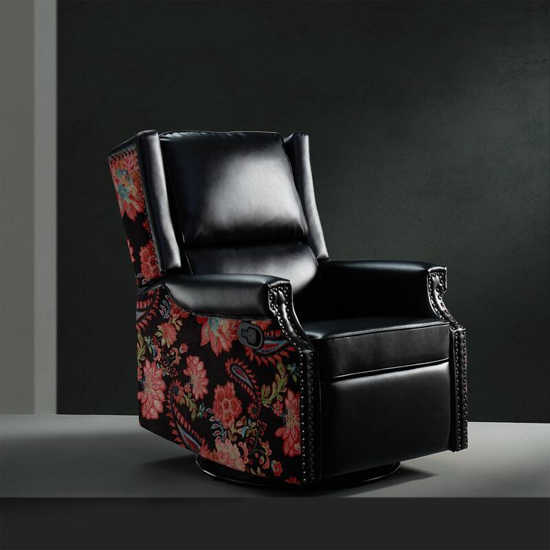 Amelia Transitional PU Leather with Floral Stitching Design Swivel Rocker Recliner by HULALA