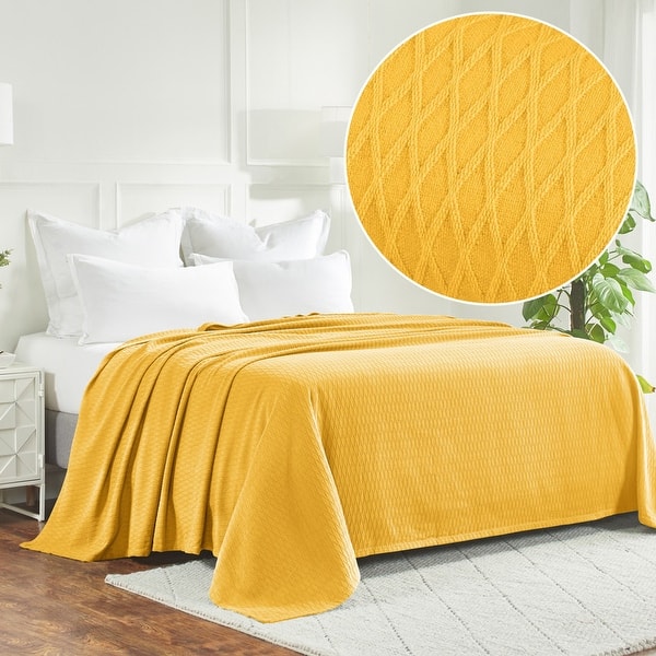 slide 2 of 7, Superior Diamond Weave All-Season Bedding Cotton Blanket Full/Queen - Yellow