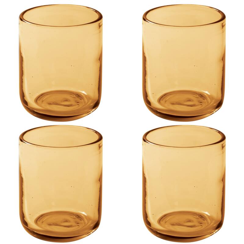 Bloomhouse Sayulita Spring 8 Piece Hand Made 16 OZ Amber Glass Double Old Fashioned Set W/ Coasters - Amber