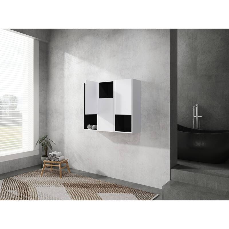 Modern Wall-Mounted Bathroom Side Cabinet with Soft-Close Doors, Floating Design, 6 Storage Compartments, 12-Inch Width