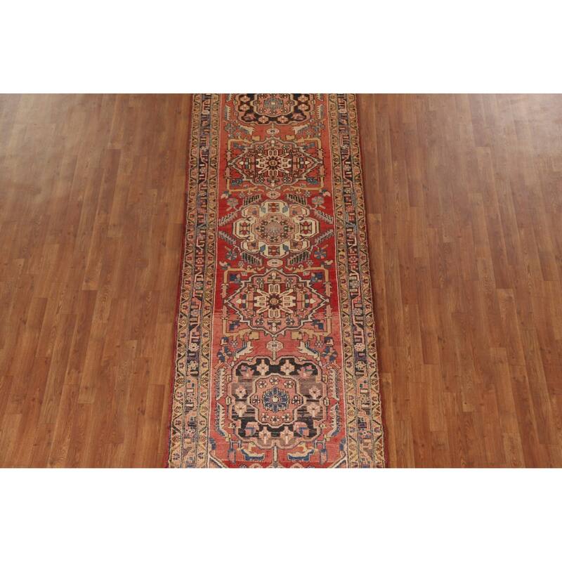 Vegetable Dye Heriz Persian Vintage Runner Rug Hand-knotted Carpet - 3'6"x 10'10"