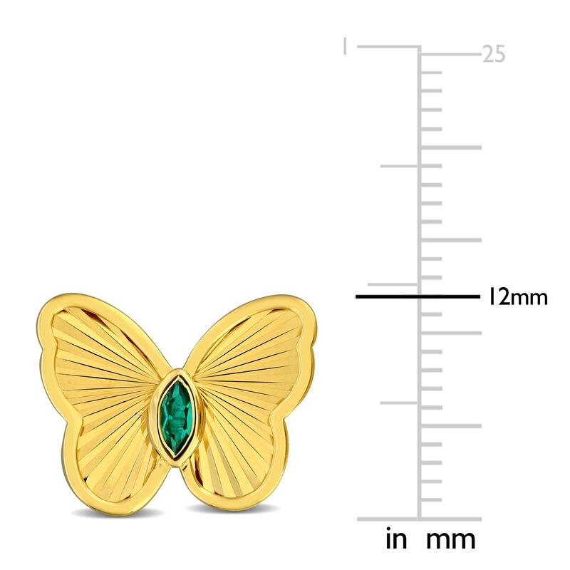 Miadora 1/4ct TGW Marquise-Cut Created Emerald Butterfly Stud Earrings in Yellow Silver
