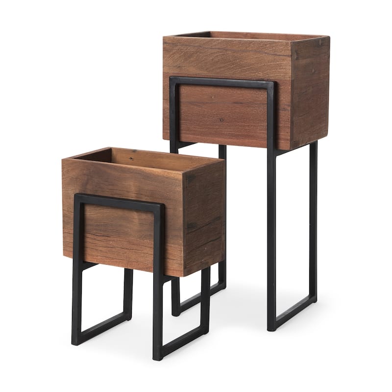 Jadine Set of 2 Beige Wood w/ Black Metal Arch Frames - 15.0L x 12.0W x 30.0H - Medium Brown