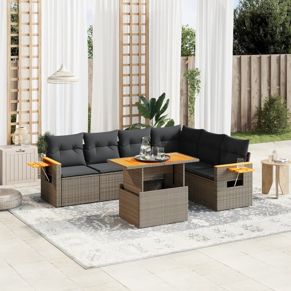 vidaXL Patio Sofa Set with Cushions Outdoor Furniture 7 Piece Poly Rattan